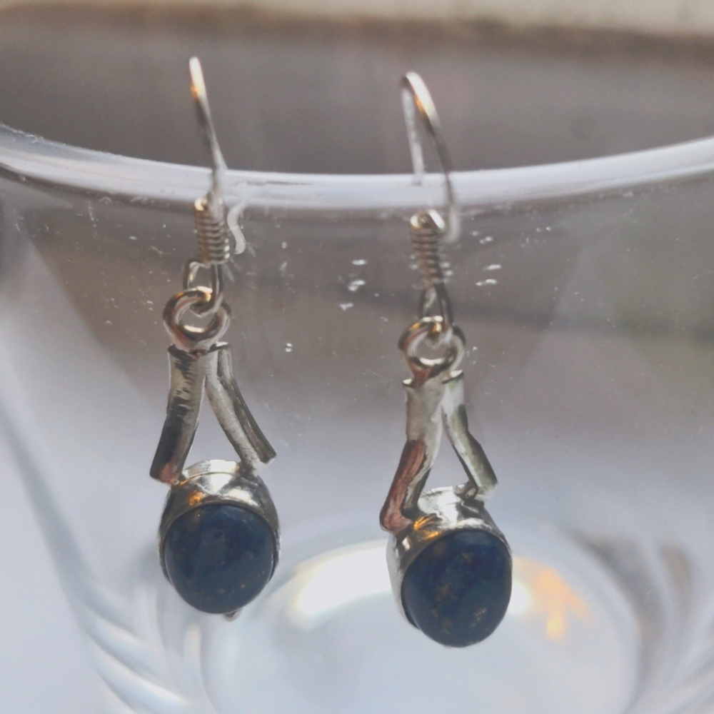 Lapis Lazuli Sterling Silver Earrings. New Handcrafted, Genuine Gemstones - Picture 2 of 7